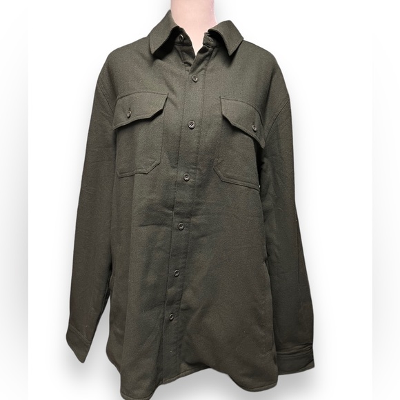 Eddie Bauer Mens oversized fleece lined olive green shirt nwt size medium - Picture 1 of 10